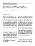 Domestic Violence against Women in Cambodia: Husband’s Control, Frequency of Spousal Discussion, and Domestic Violence Reported by Cambodian Women